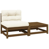 vidaXL Solid Pine Garden Corner Sofa with Grey Cushions