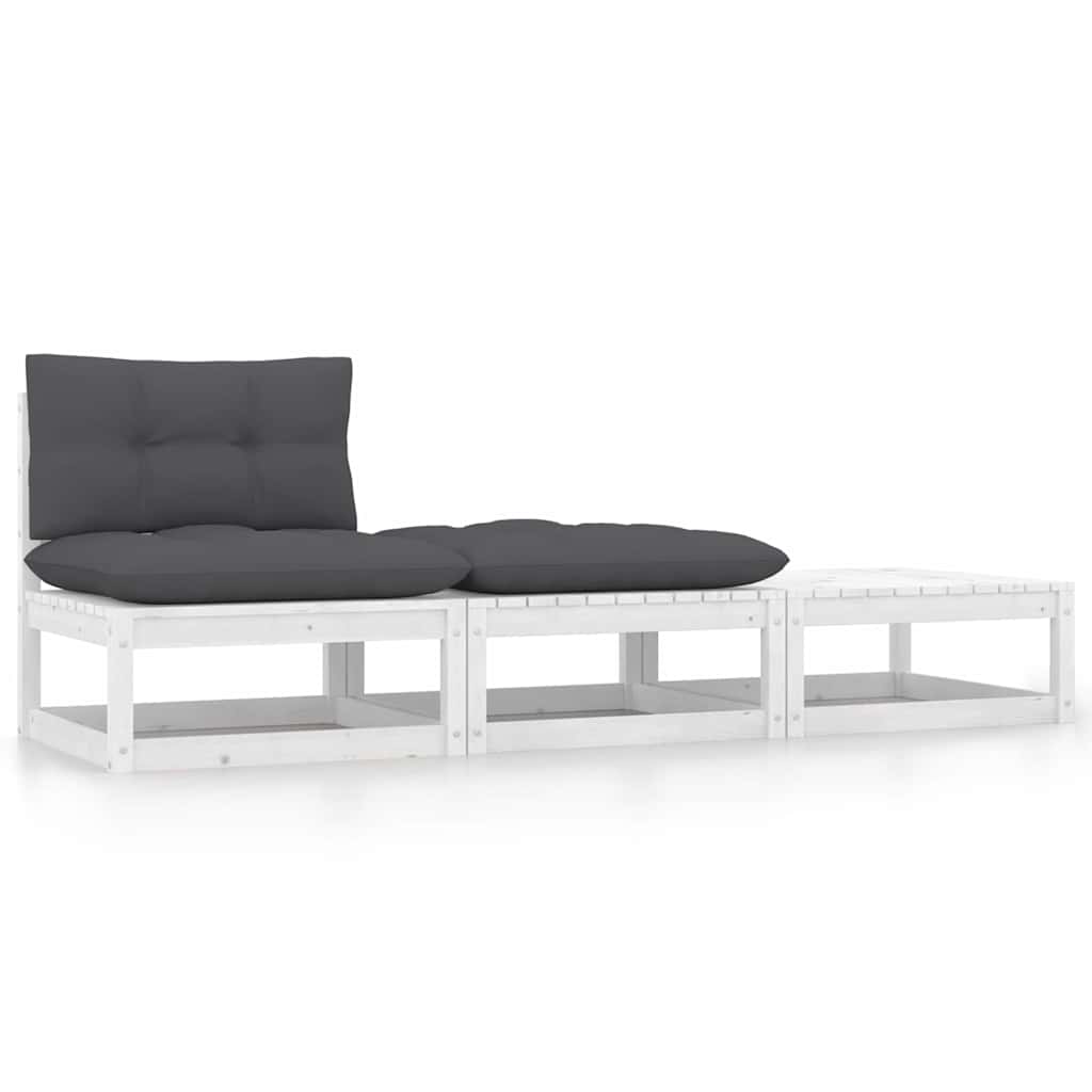 vidaXL Tuinmiddenbank met antracietkleurige kussens grenenhout wit