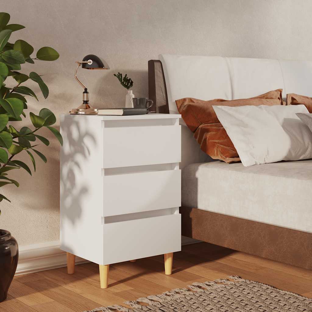 vidaXL Nightstand with Solid Wood Legs 40x35x69 cm White