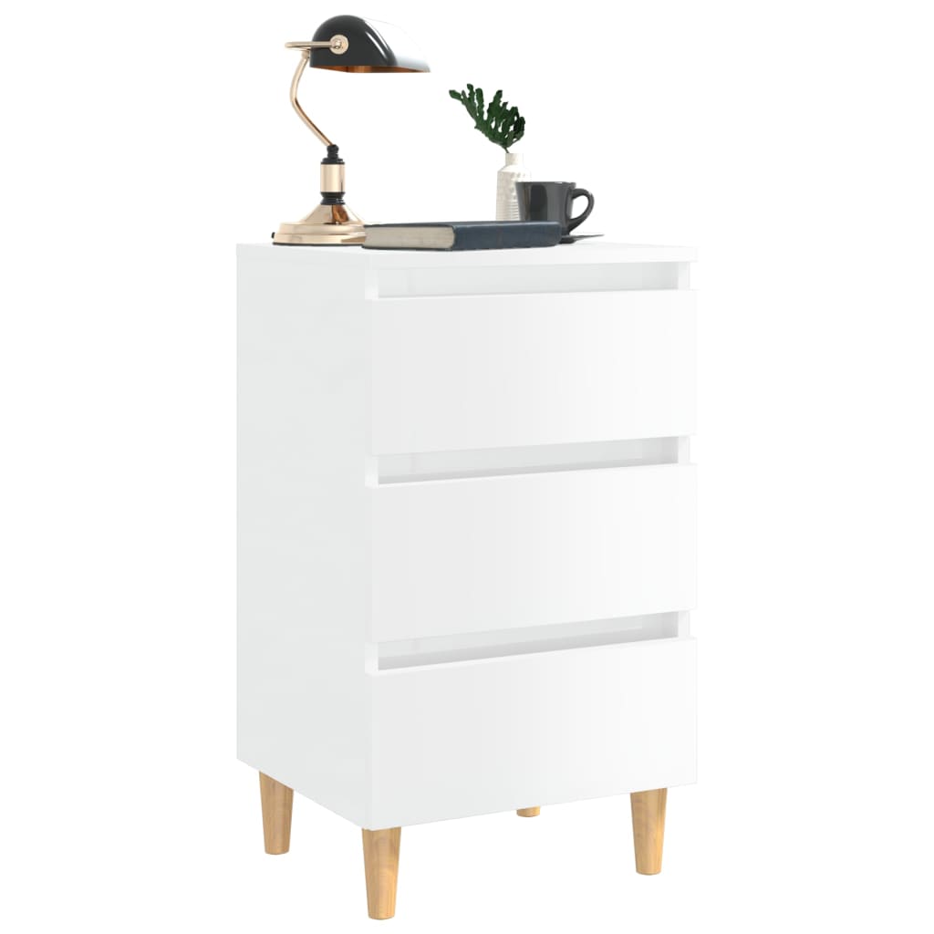 vidaXL Nightstand with Solid Wood Legs 40x35x69 cm White