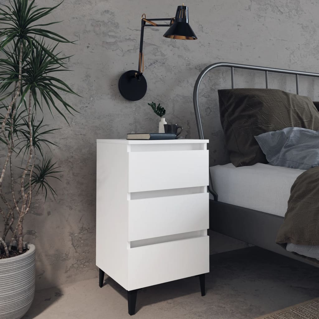 vidaXL Nightstand with metal legs 40x35x69 cm white