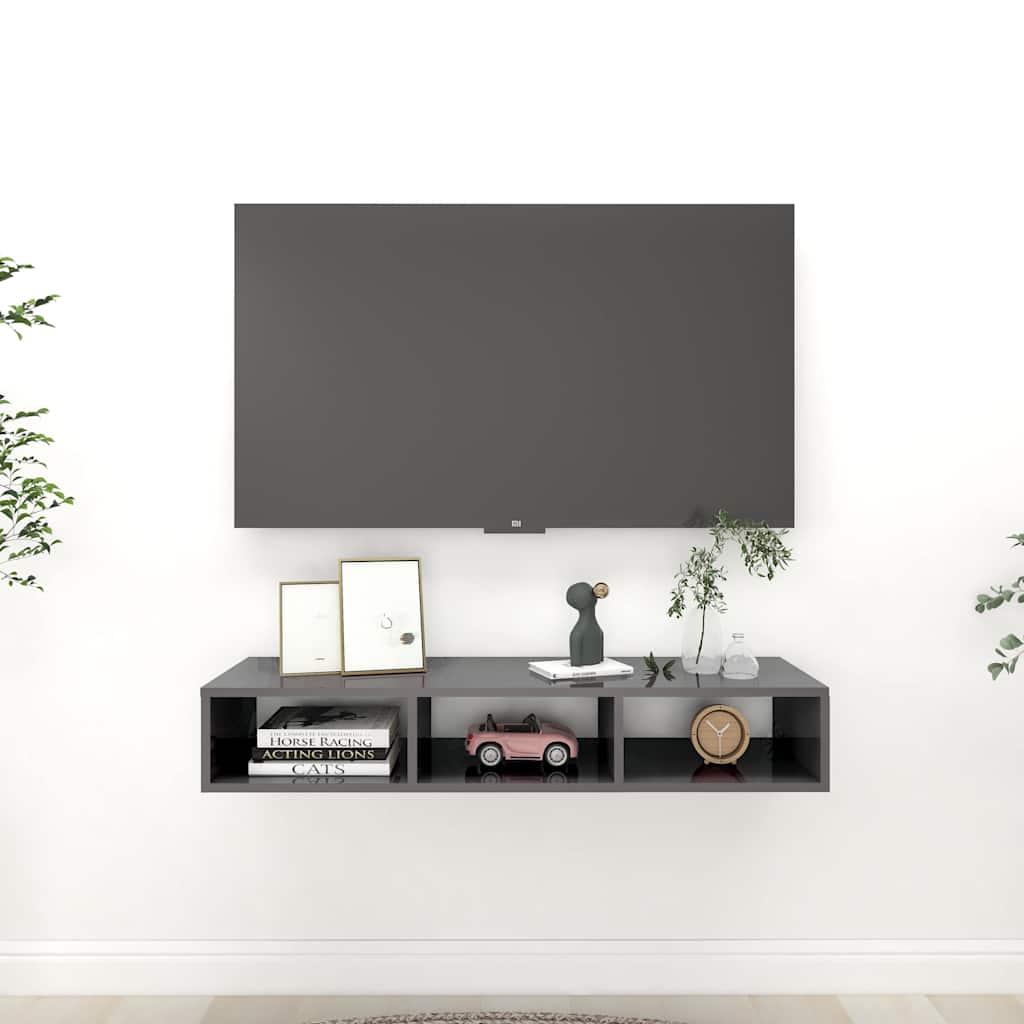 vidaXL Wall Shelf 102x30x17 cm Chipboard High Gloss Grey