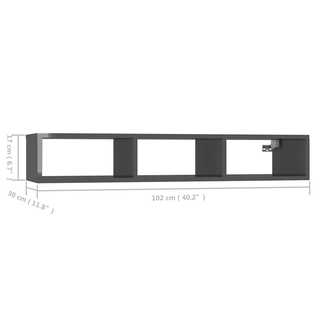 vidaXL Wall Shelf 102x30x17 cm Chipboard High Gloss Grey