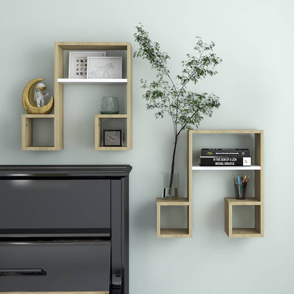 vidaXL Wandschappen 2 st 50x15x50 cm bewerkt hout wit
