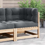 vidaXL Solid Pine Garden Corner Sofa with Grey Cushions
