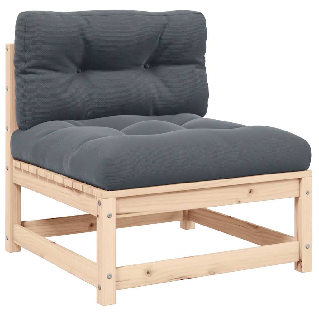 vidaXL Solid Pine Garden Corner Sofa with Grey Cushions