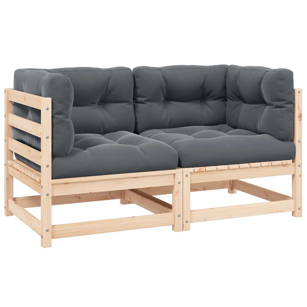 vidaXL Solid Pine Garden Corner Sofa with Grey Cushions
