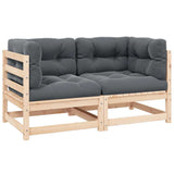 vidaXL Solid Pine Garden Corner Sofa with Grey Cushions