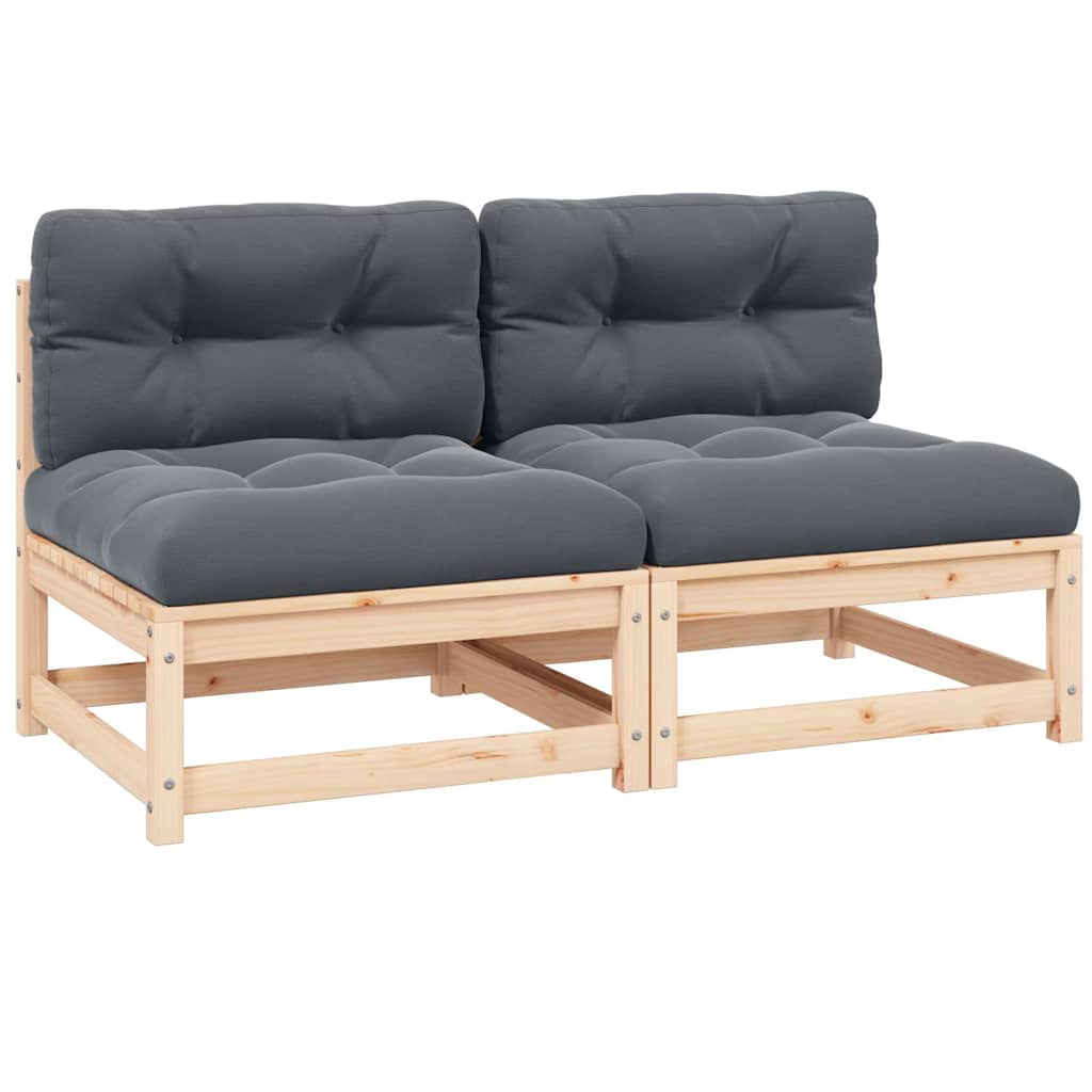 vidaXL Solid Pine Garden Corner Sofa with Grey Cushions