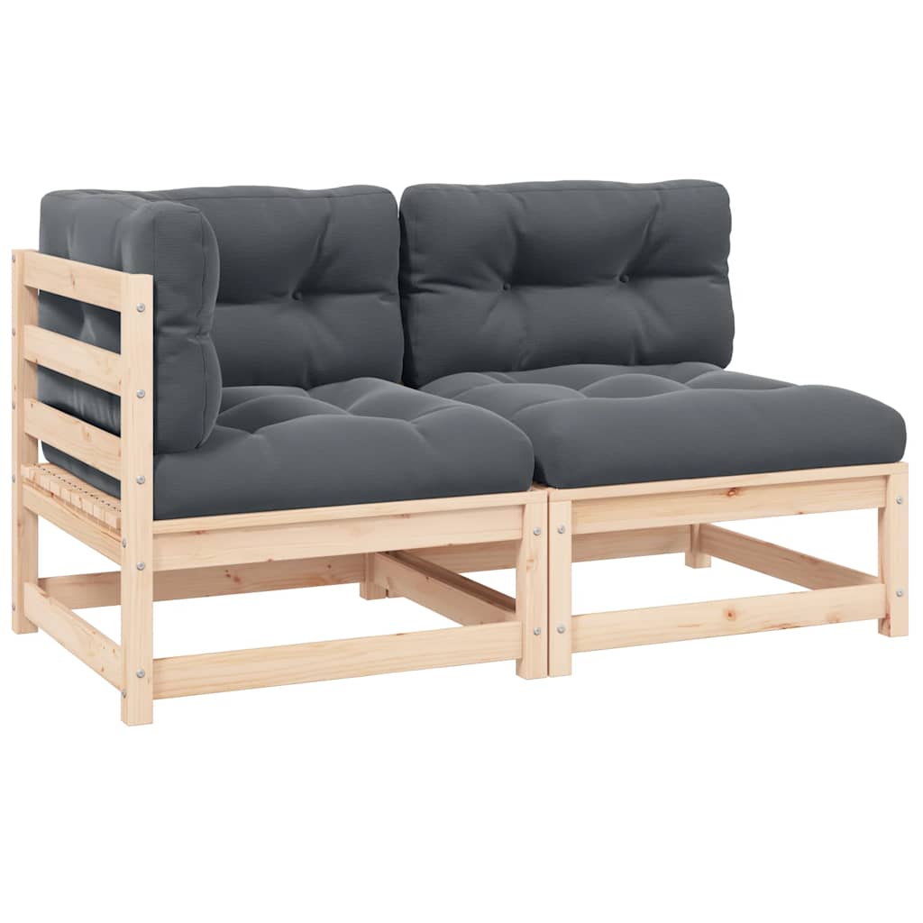 vidaXL Solid Pine Garden Corner Sofa with Grey Cushions
