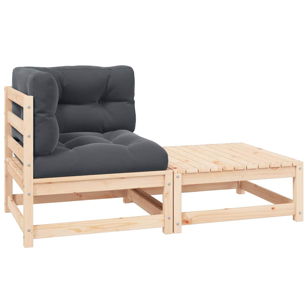 vidaXL Solid Pine Garden Corner Sofa with Grey Cushions