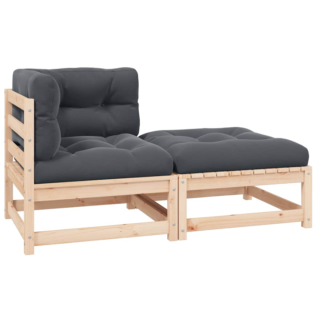 vidaXL Solid Pine Garden Corner Sofa with Grey Cushions