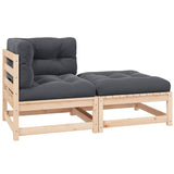 vidaXL Solid Pine Garden Corner Sofa with Grey Cushions