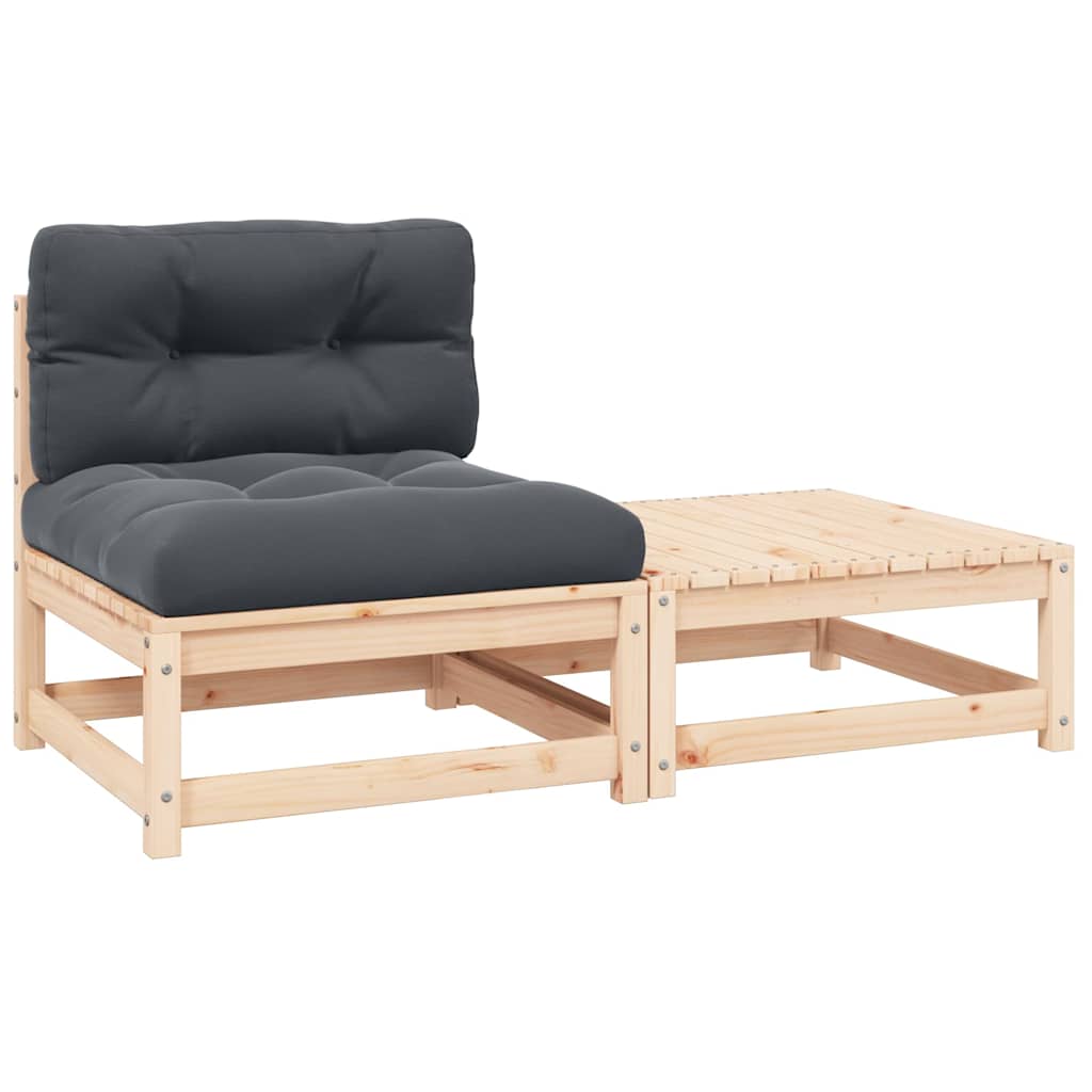 vidaXL Solid Pine Garden Corner Sofa with Grey Cushions