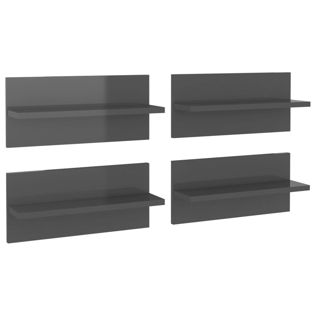 vidaXL Wandschappen 4 st 40x11,5x18 cm hoogglans grijs