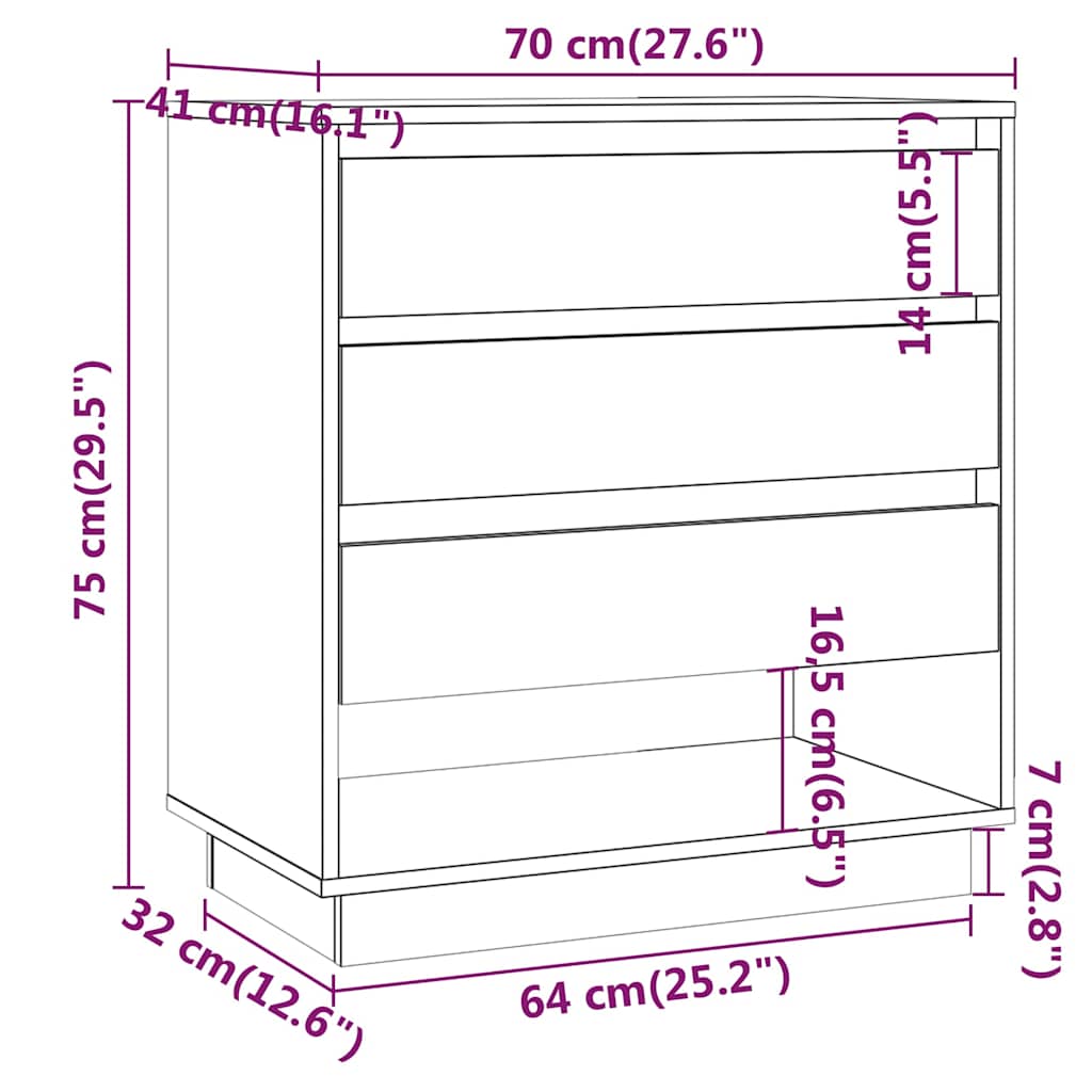 vidaXL Dressoir 70x41x75 cm bewerkt hout wit
