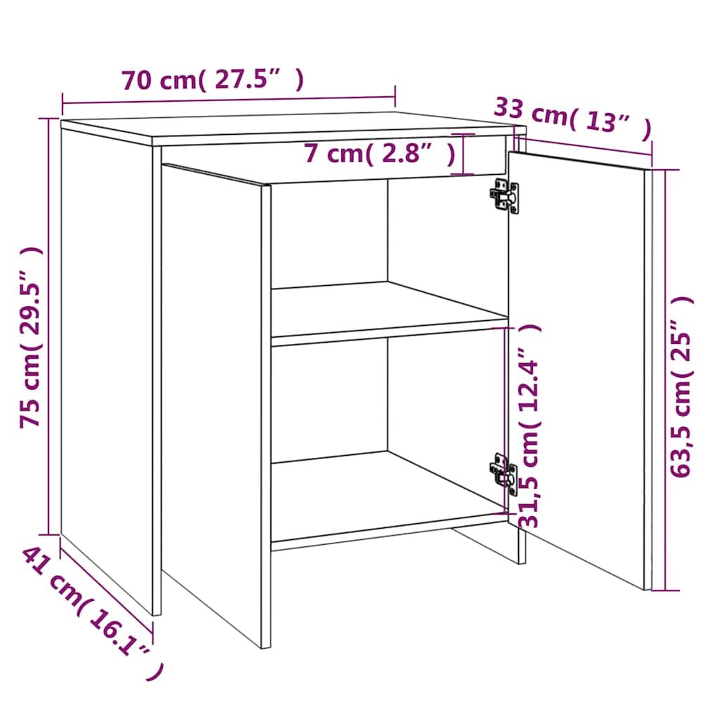 vidaXL Dressoir 70x41x75 cm bewerkt hout wit