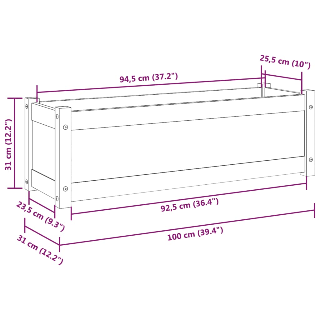 vidaXL Plantenbak 100x31x31 cm massief grenenhout