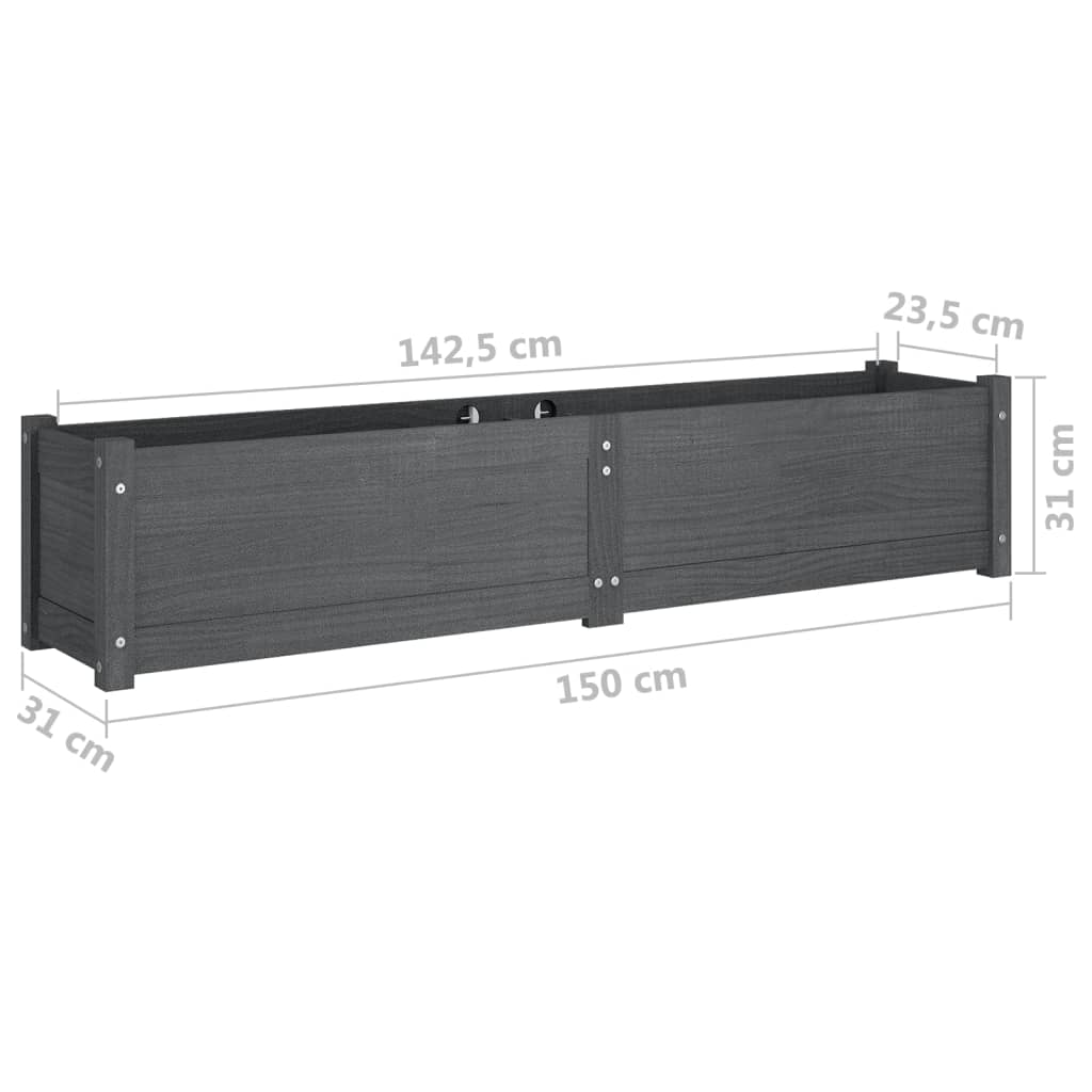 vidaXL Plantenbak verhoogd 150x31x31 cm massief grenenhout grijs