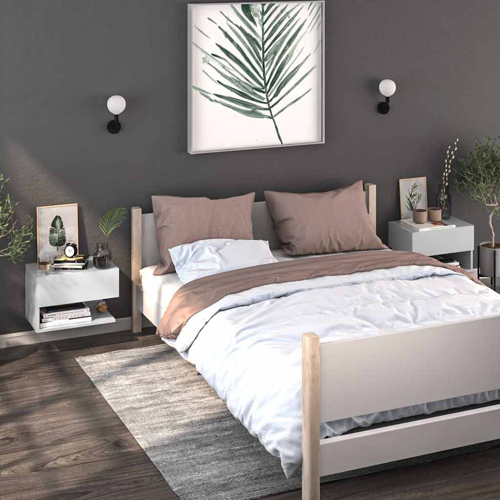 vidaXL Wall-Mounted Bedside Table White