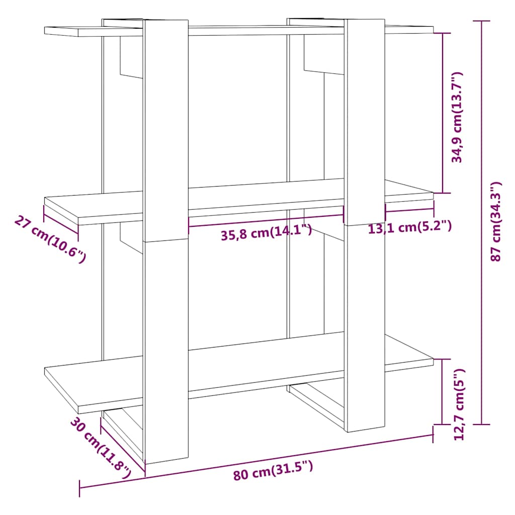 vidaXL Boekenkast/kamerscherm 80x30x87 cm wit