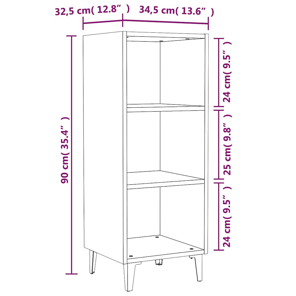 vidaXL Dressoir 34,5x32,5x90 cm bewerkt hout wit