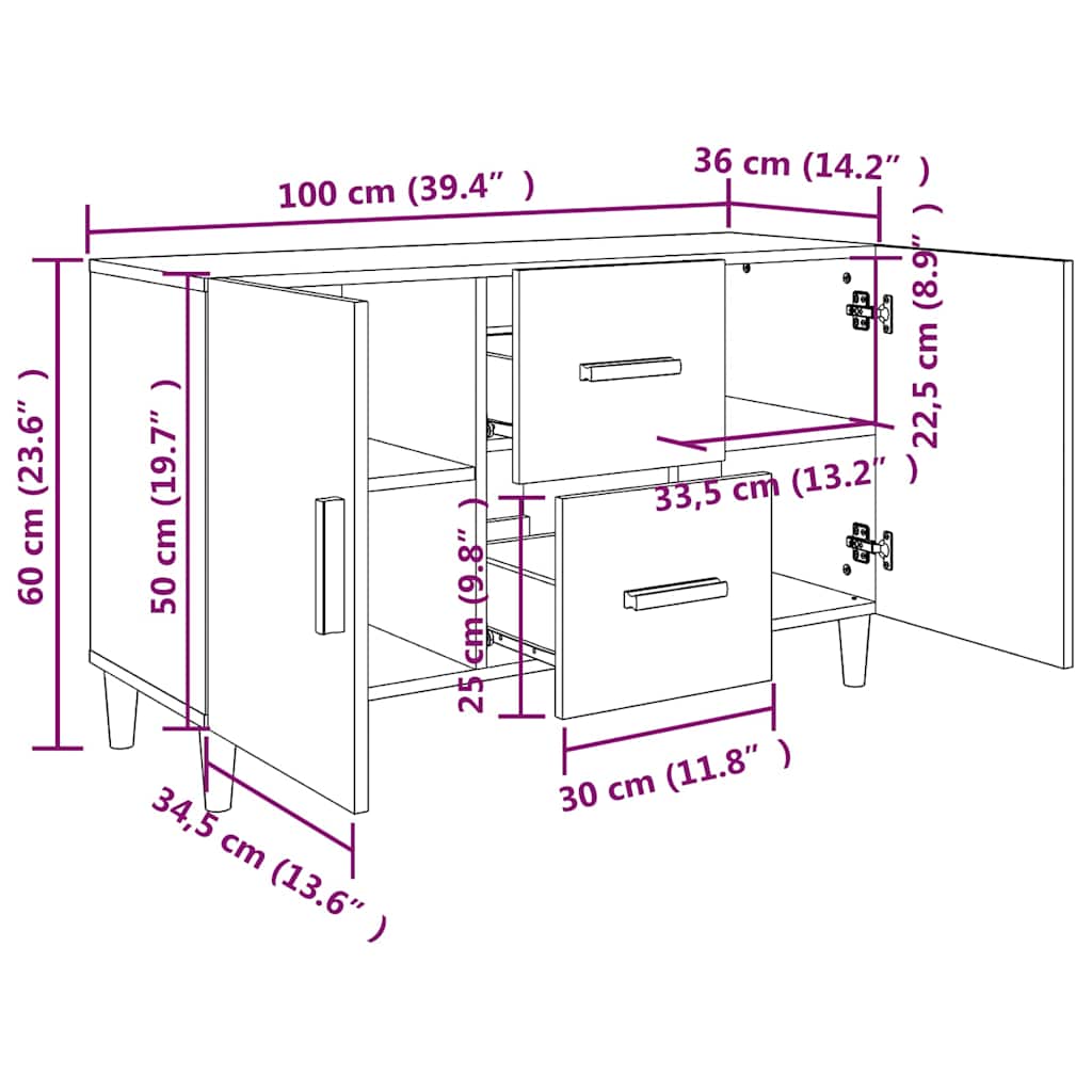 vidaXL Dressoir 100x36x60 cm bewerkt hout wit