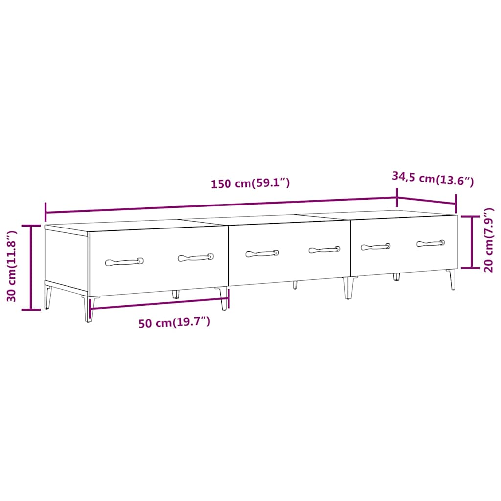 vidaXL Tv-meubel 150x34,5x30 cm bewerkt hout wit