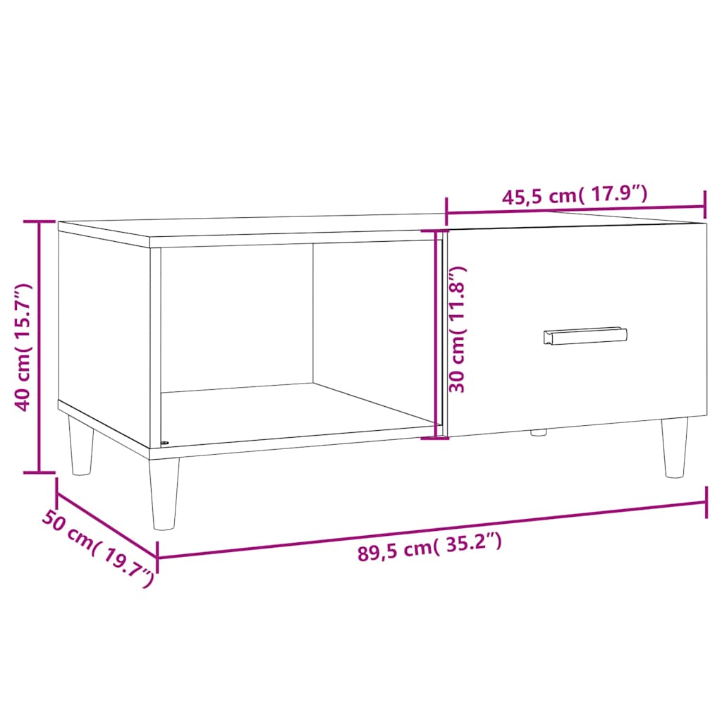 vidaXL Salontafel 89,5x50x40 cm bewerkt hout wit