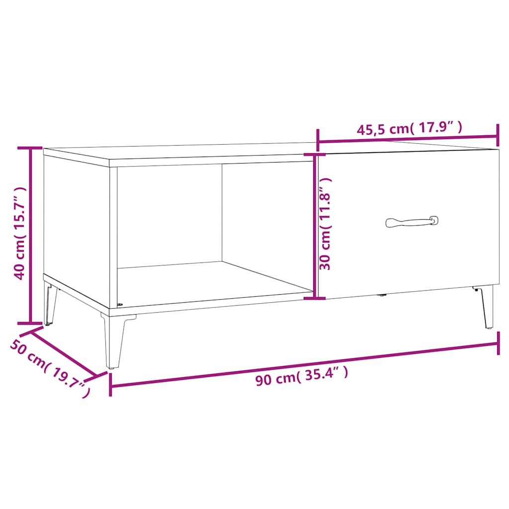 vidaXL Salontafel 90x50x40 cm bewerkt hout wit