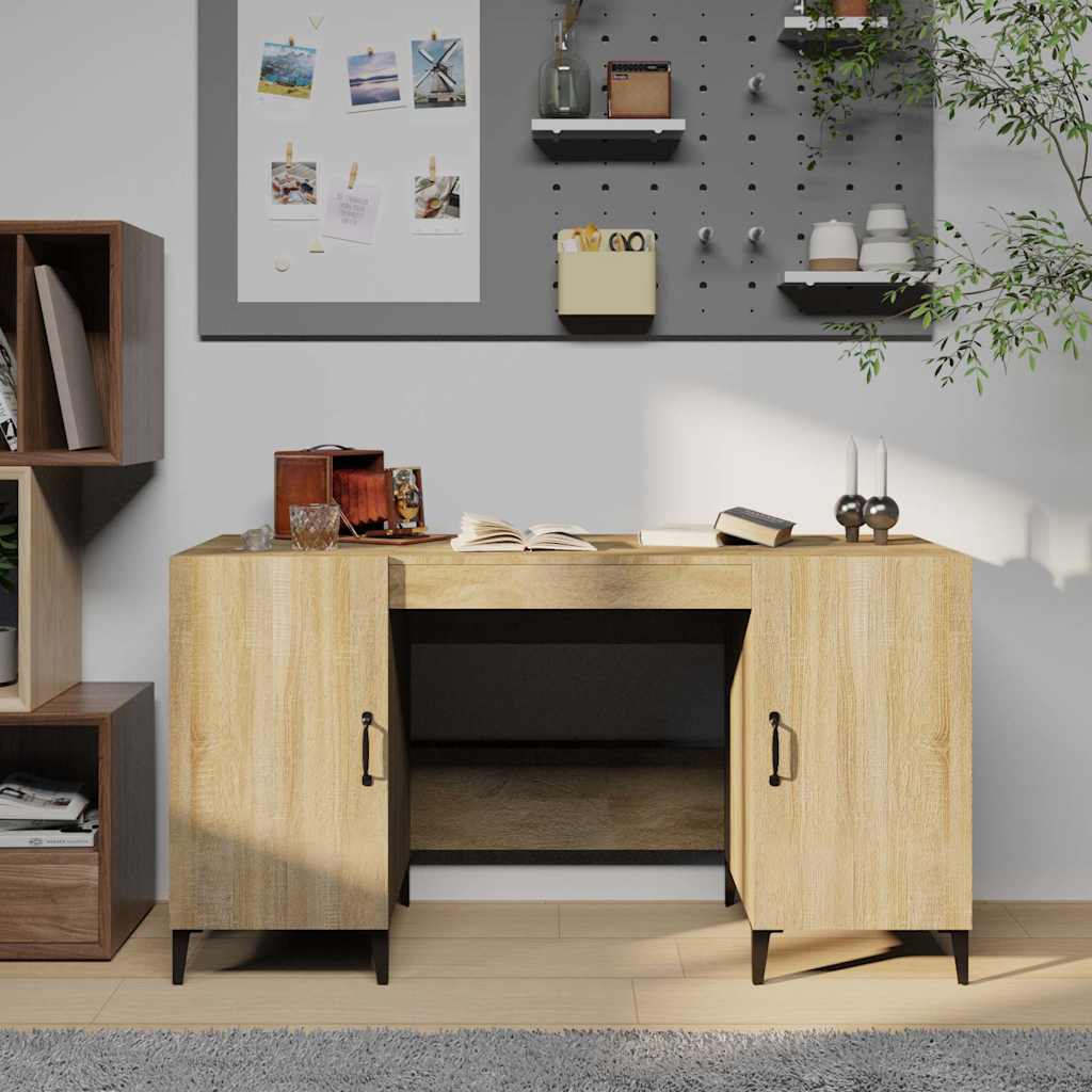 vidaXL Bureau met opslag Oudhout 140 x 50 x 75 cm Bewerkt hout