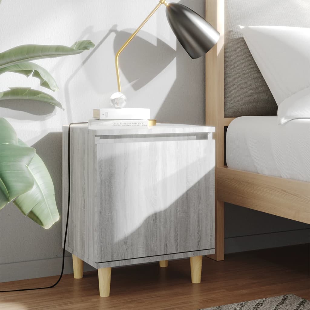 vidaXL Nightstand with Solid Wood Legs 40x30x50 cm White