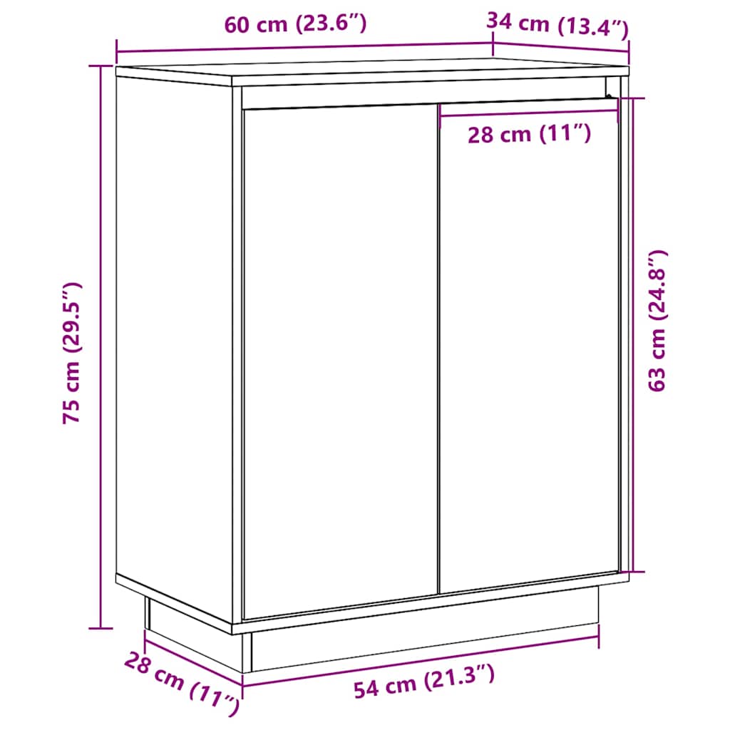 vidaXL Dressoir 60x34x75 cm massief grenenhout