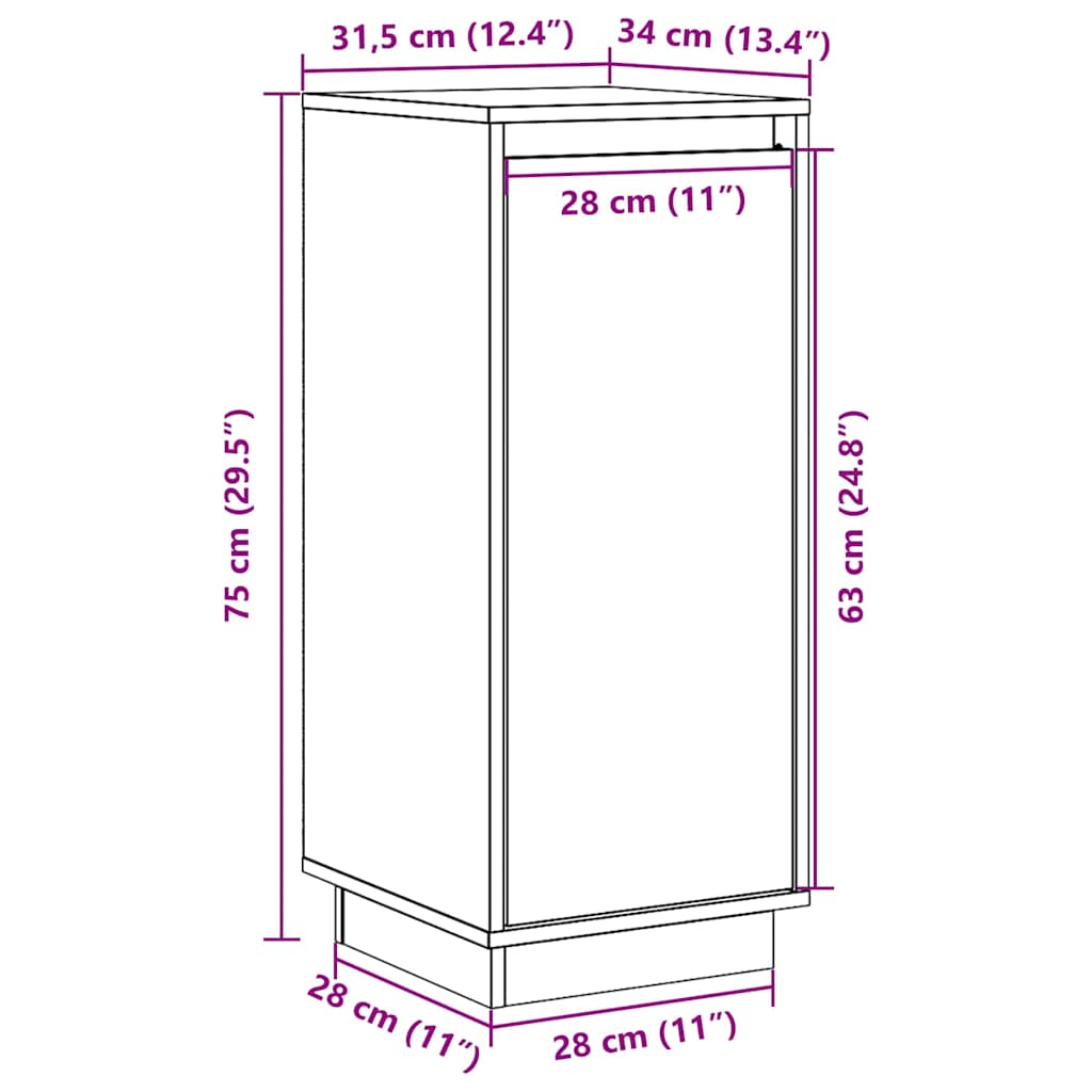 vidaXL Dressoir 31,5x34x75 cm massief grenenhout