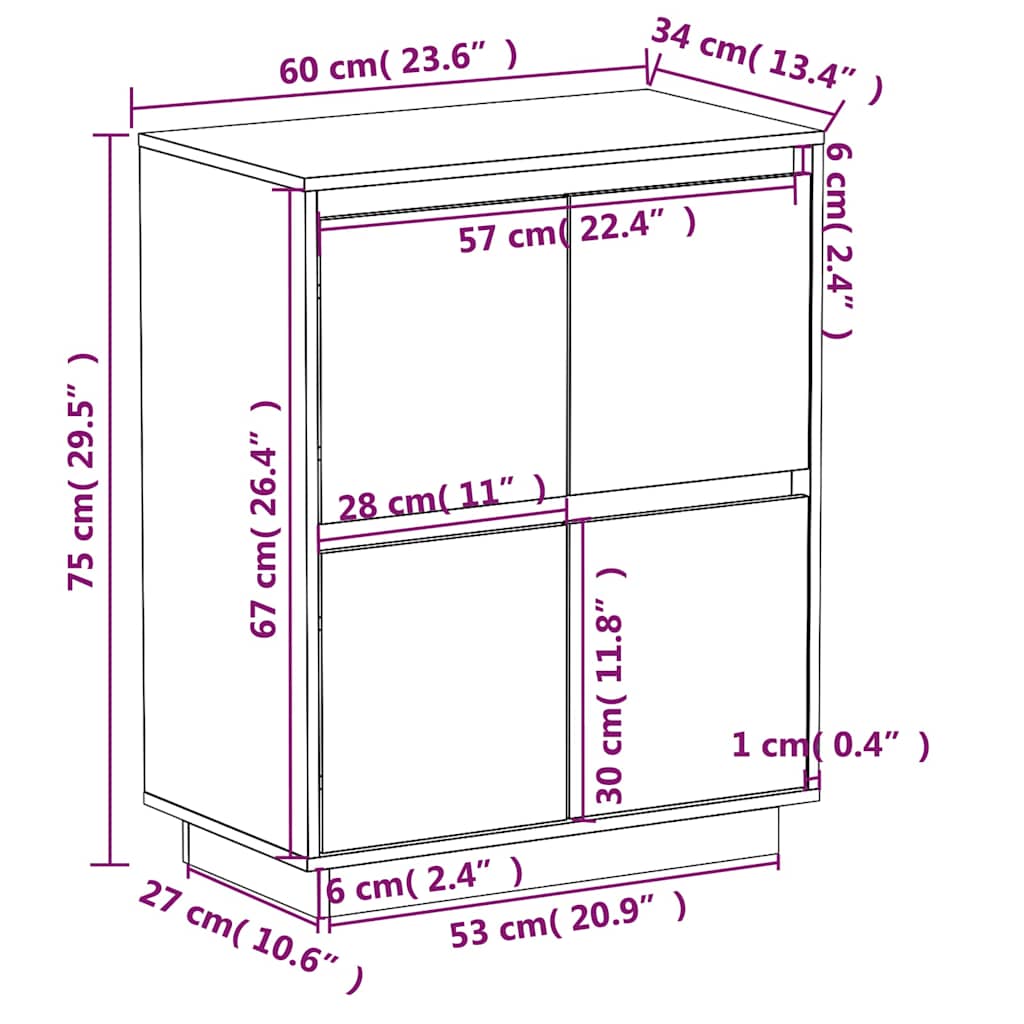 vidaXL Dressoir 60x34x75 cm massief grenenhout