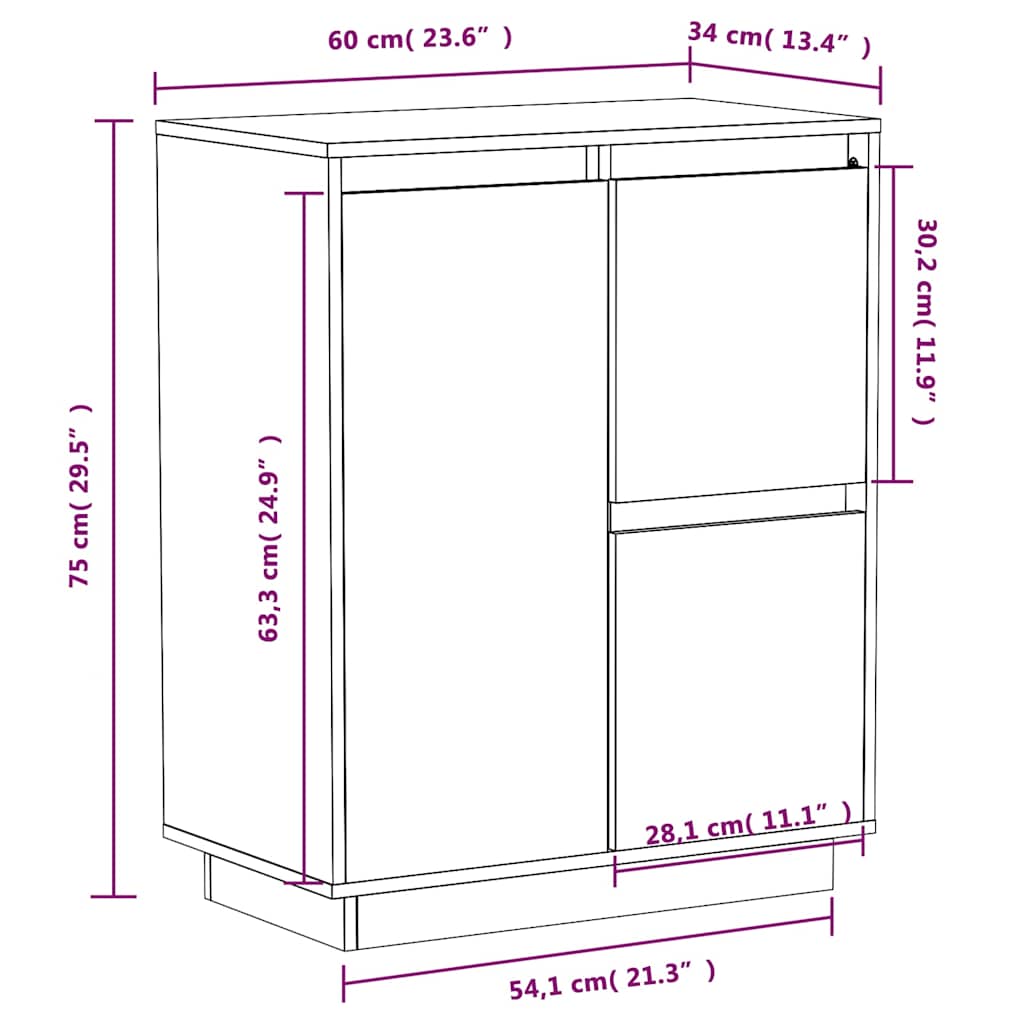 vidaXL Dressoir 60x34x75 cm massief grenenhout