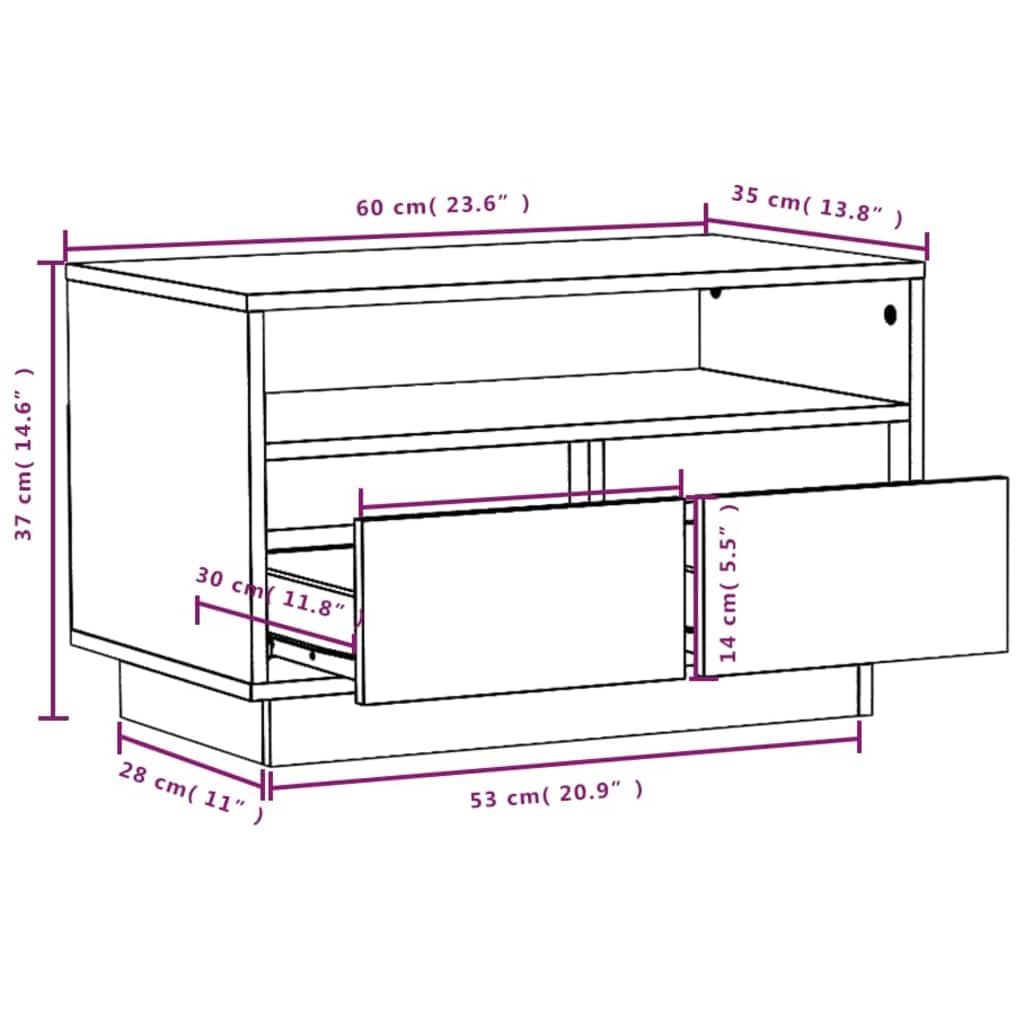 vidaXL TV Cabinet 60x35x37 cm Solid Pine Wood