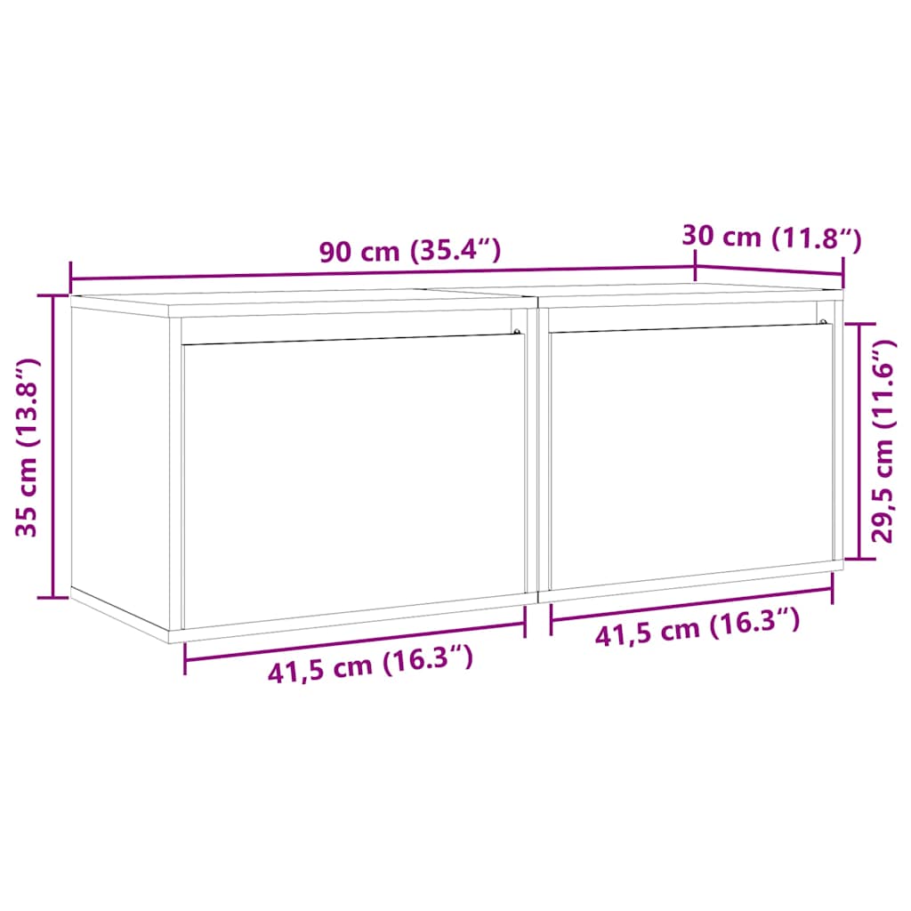 vidaXL Wandkasten 2 st 45x30x35 cm massief grenenhout