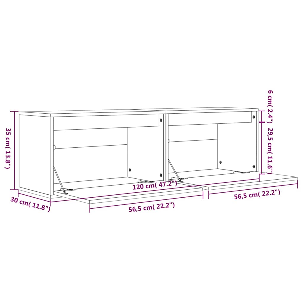 vidaXL Wandkast 60x30x35 cm massief grenenhout