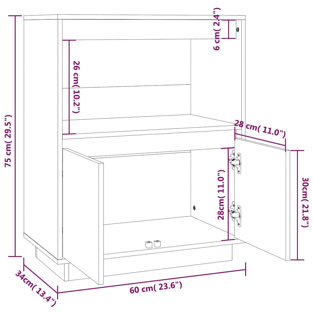 vidaXL Dressoir 60x34x75 cm massief grenenhout