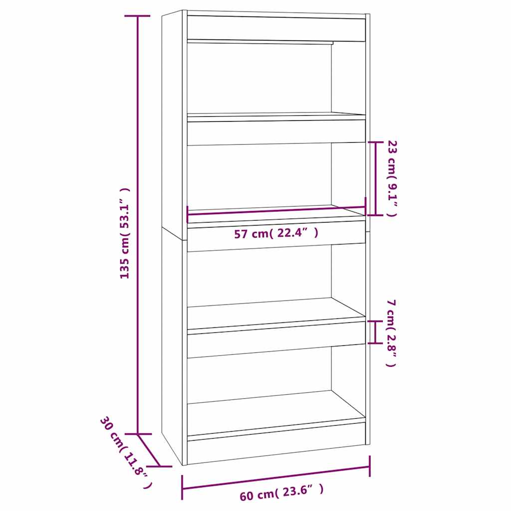vidaXL Bookshelf/Room Divider 60x30x135 cm Engineered Wood White