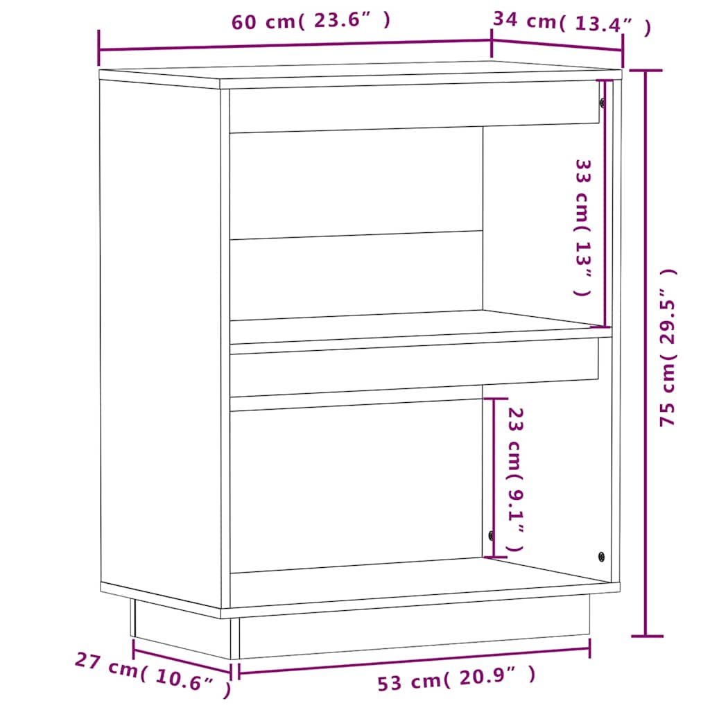 vidaXL Wandkast 60x34x75 cm massief grenenhout