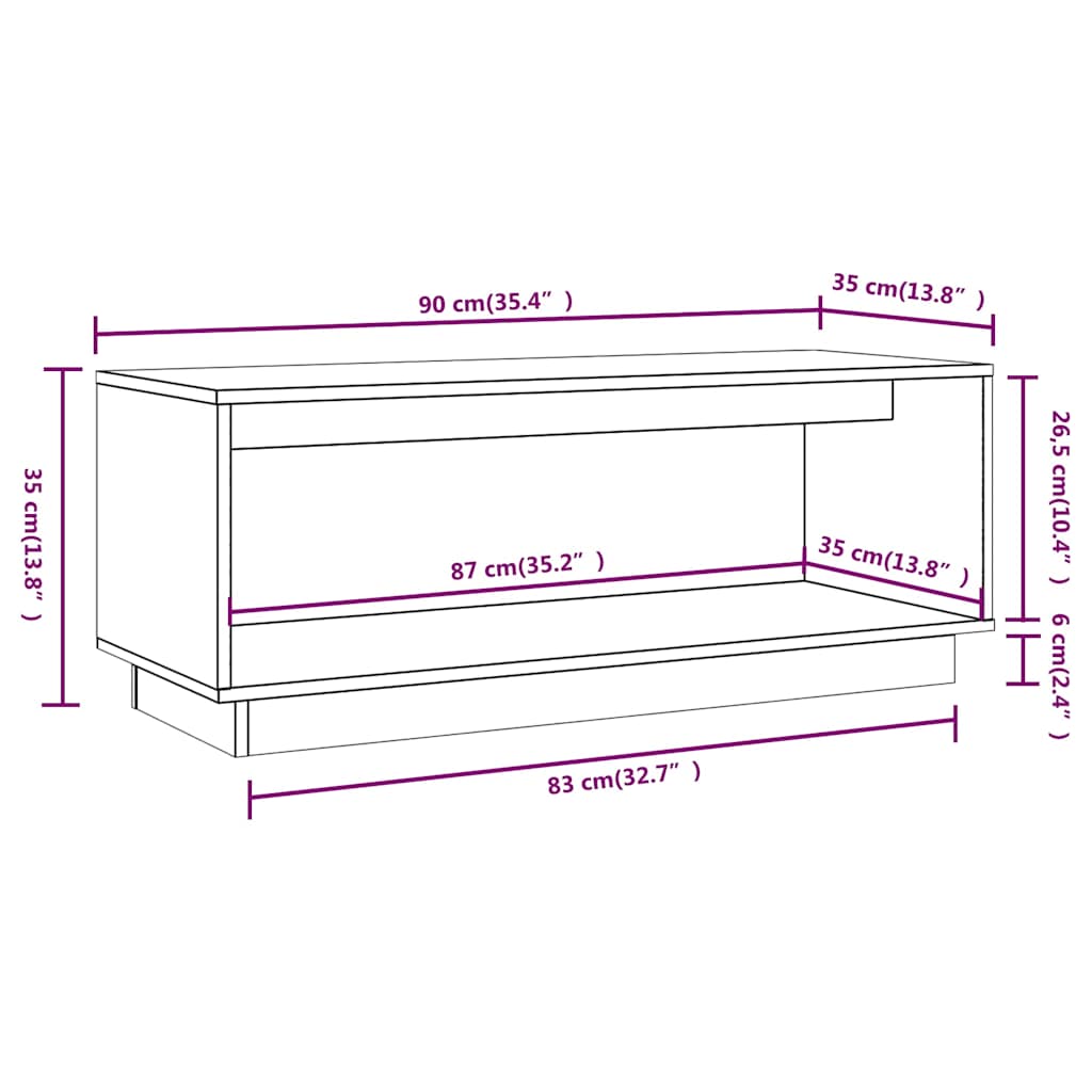 vidaXL TV Cabinet 90x35x35 cm Solid Pine