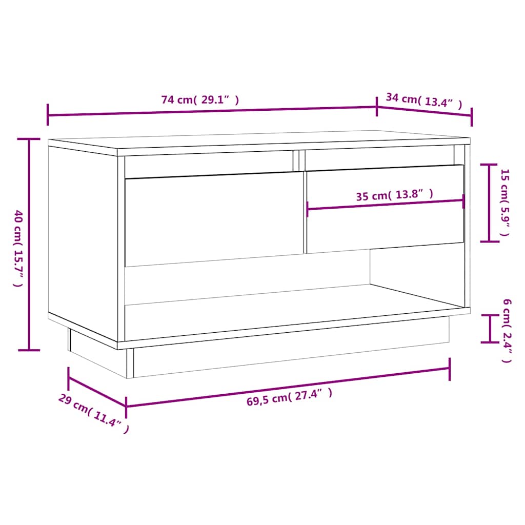 vidaXL Tv-meubel 74x34x40 cm massief grenenhout