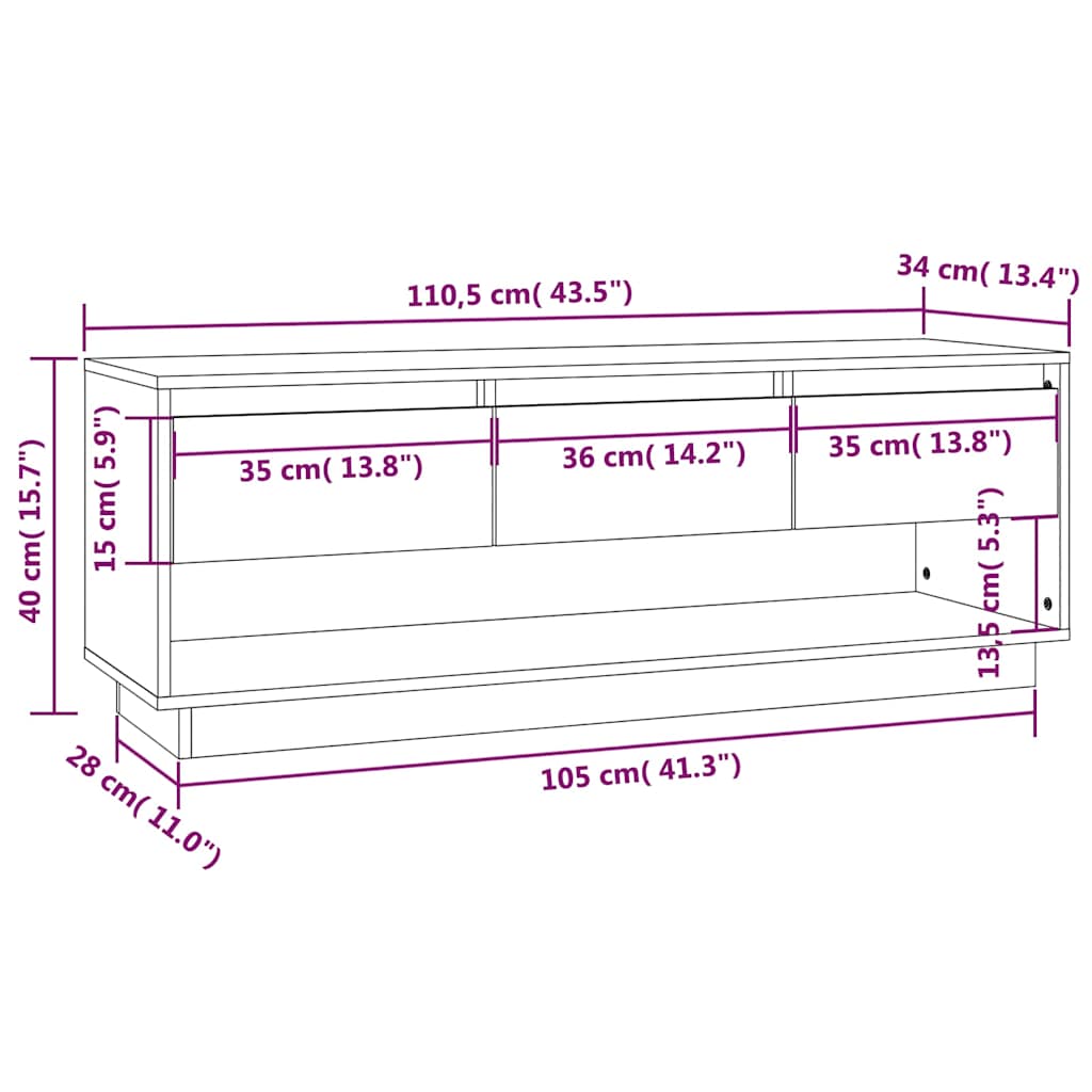 vidaXL Tv-meubel 110,5x34x40 cm massief grenenhout