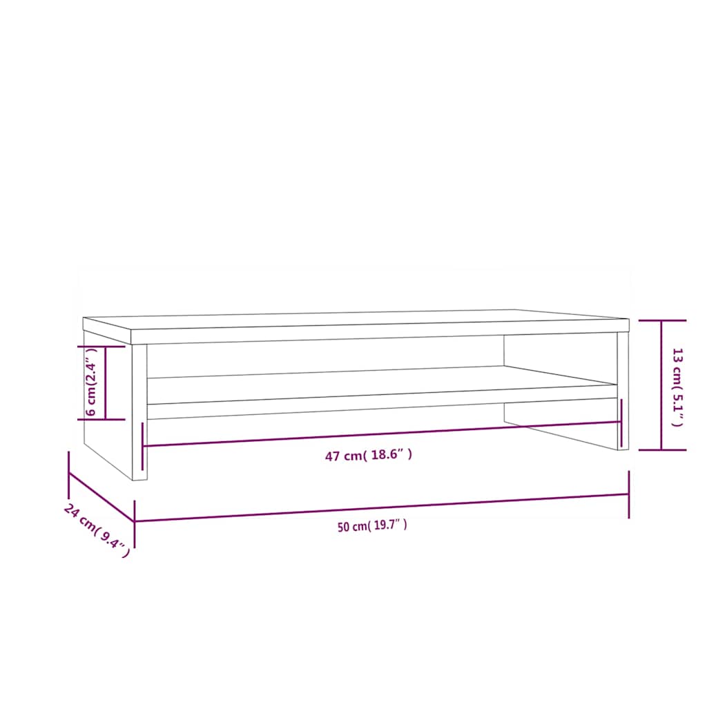 vidaXL Monitorstandaard 50x24x13 cm massief grenenhout