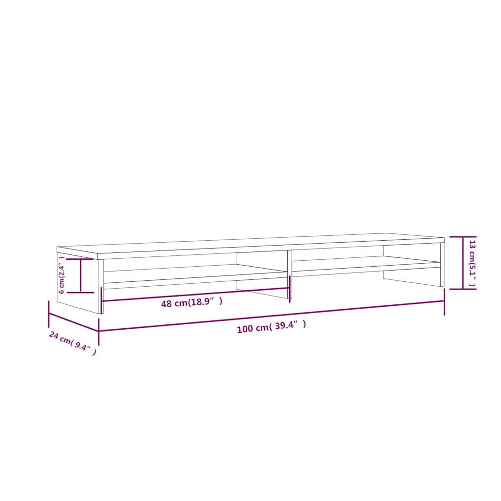 vidaXL Monitor Stand 100x24x13 cm Solid Pinewood
