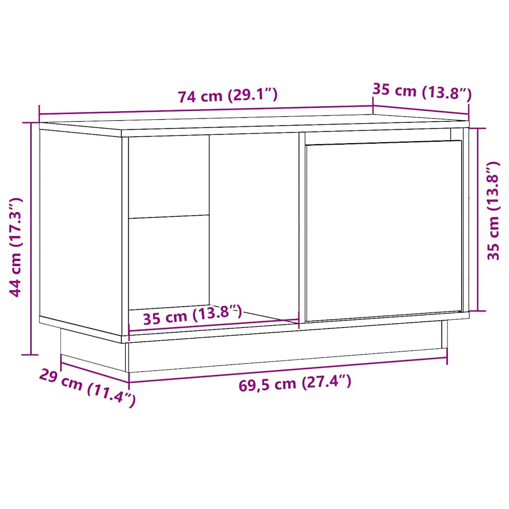 vidaXL Tv-meubel 74x35x44 cm massief grenenhout