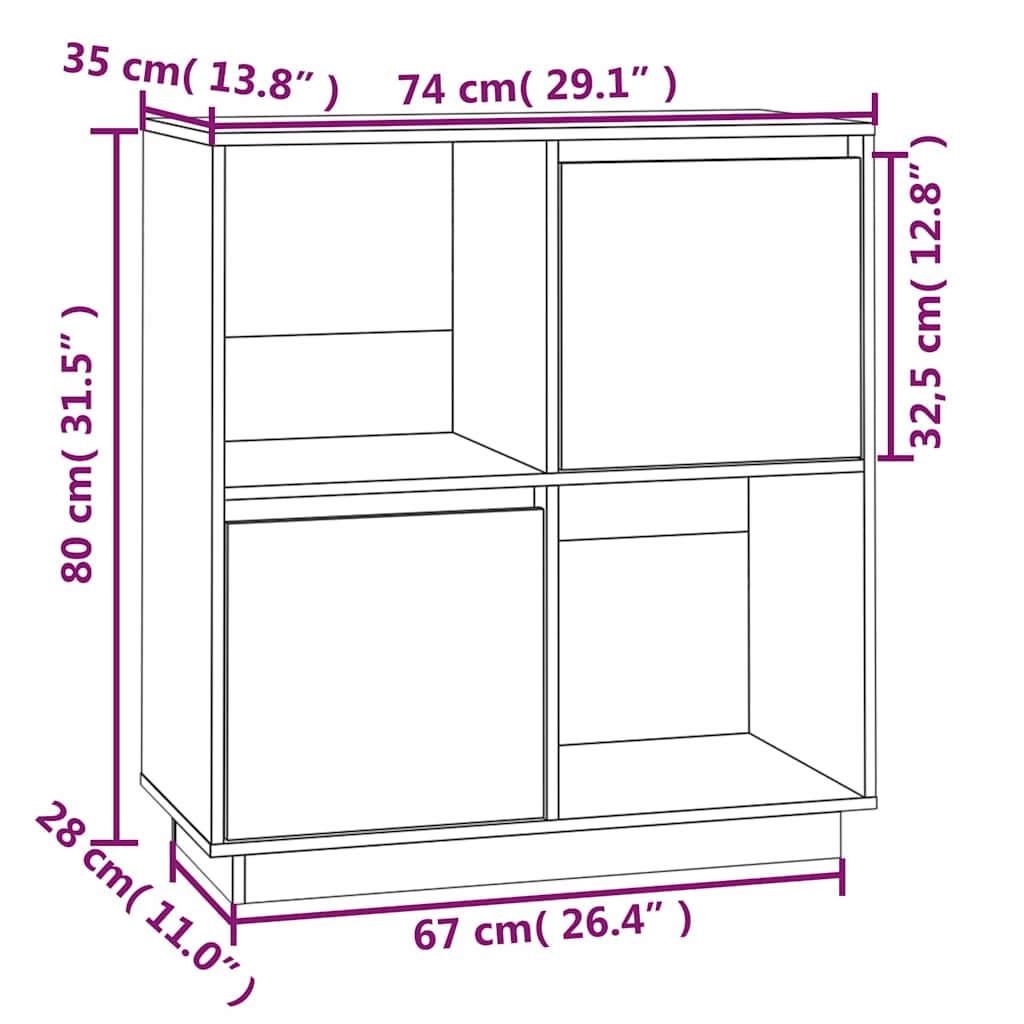 vidaXL Dressoir 74x35x80 cm massief grenenhout