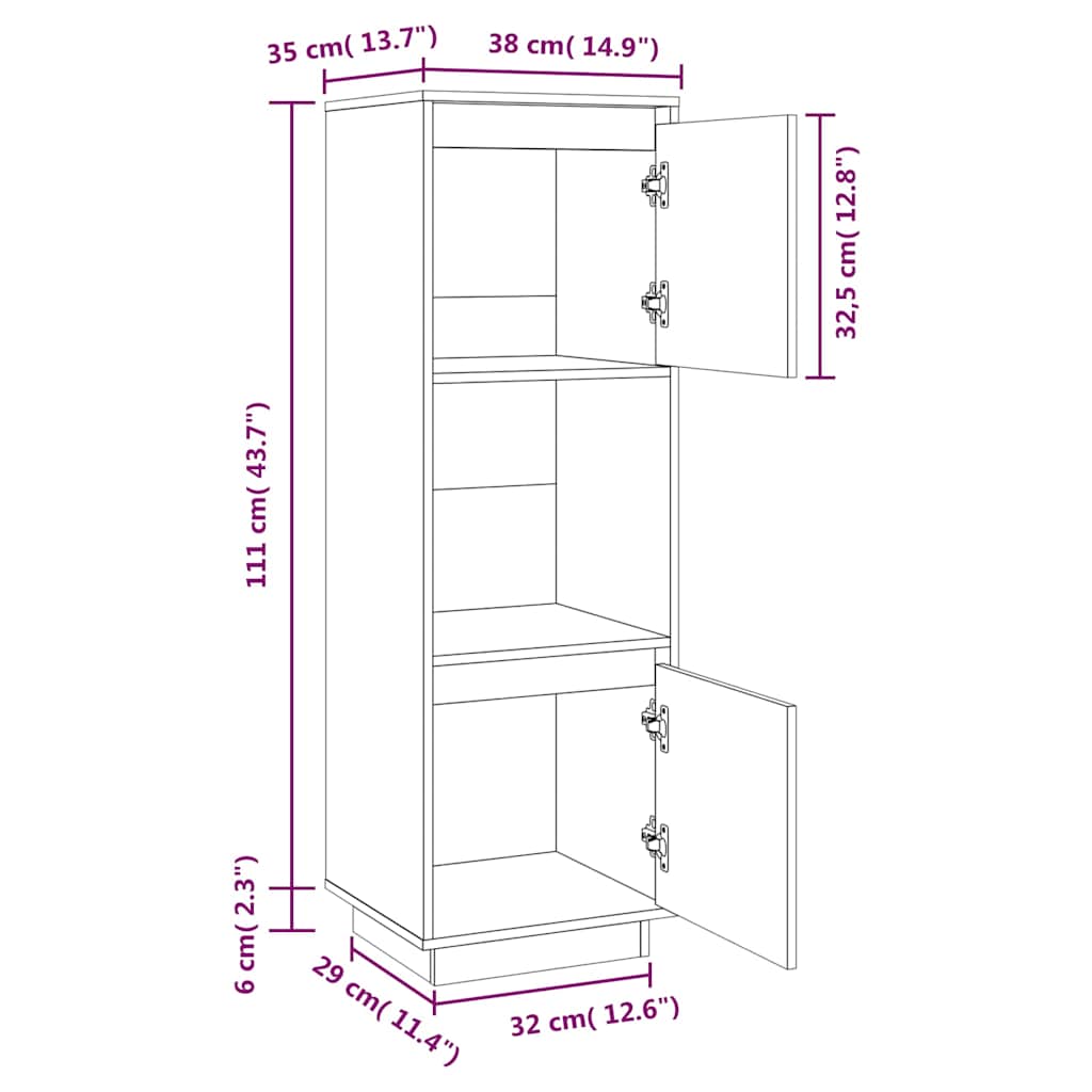 vidaXL Hoge kast 38x35x117 cm massief grenenhout